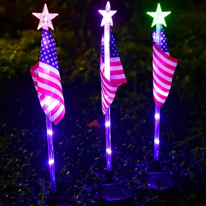 Solar Decorative Lights LED Outdoor Solar Lights America Flag Decorative Flags Patriotic Garden Flag Solar Landscaping Spotlights Solar Garden Lights Outdoor LED Flagpole Lights
