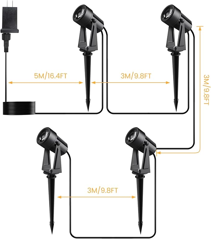 Low Voltage Landscape Lighting,4 Pack Outdoor LED Landscape Spotlights with Transformer 27V Garden Lights Pathway | Lumora