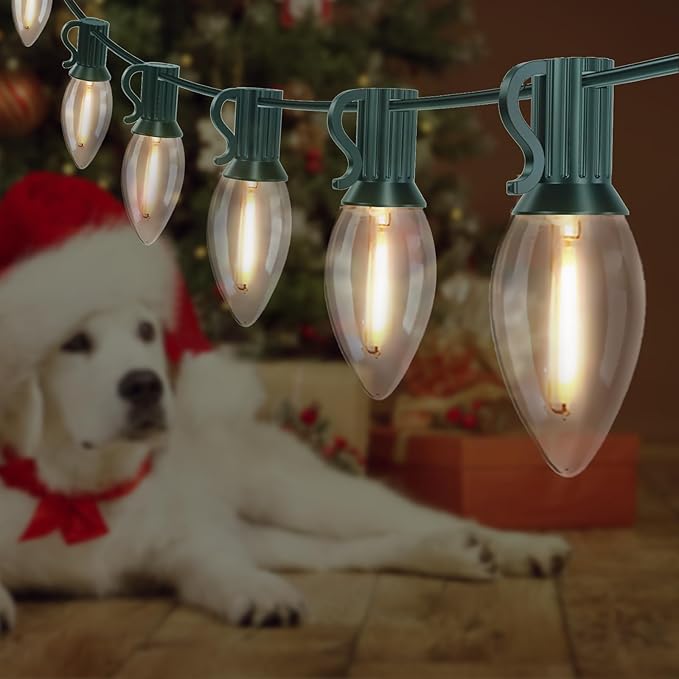 C9 LED Christmas Lights Outdoor 25FT, 25 Energy Efficient Warm White Vintage Bulbs, Connectable, Weatherproof for | Lumora