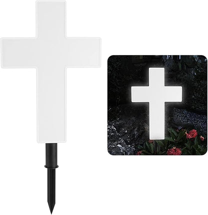 Xiaokeis Solar Lighted Path Light, White, Cemetery Decoration, Garden, Outdoor, Plastic, Faith-Love, Warm White, Cross, 25 x 8 x 57cm/9.84 x 3.15 x 22.44inch