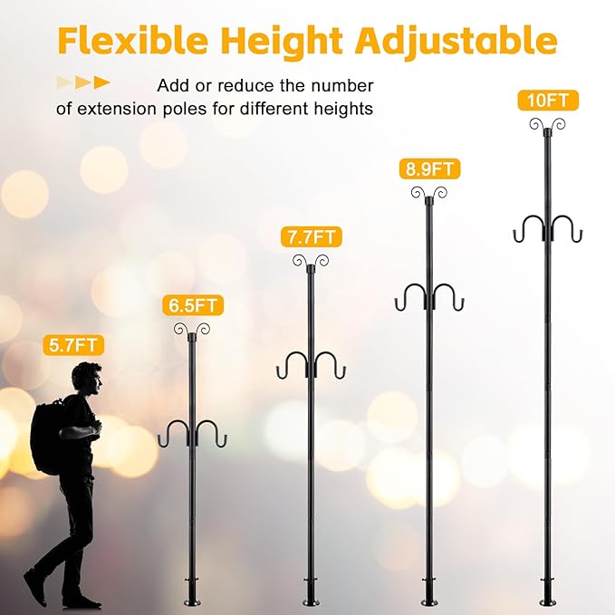 String Light Poles for Outside, 10FT Heavy Duty Outdoor String Light Pole Stand with Shepherd Hooks for Wood Deck | Lumora