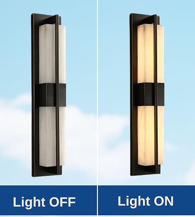 LED Outdoor Wall Lights Fixture Lamps. Modern Elegant Acrylic lampshade with Marble Texture, Aluminum Body. Exterior Black Sconce Wall Lantern IP65 Waterproof Anti Rust. (Modern LED Black 18''H, 9W)