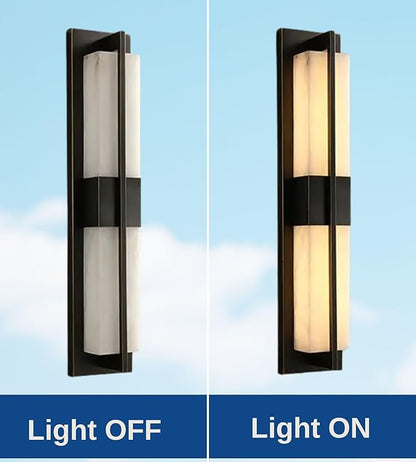 LED Outdoor Wall Lights Fixture Lamps. Modern Elegant Acrylic lampshade with Marble Texture, Aluminum Body. Exterior Black Sconce Wall Lantern IP65 Waterproof Anti Rust. (Modern LED Black 18''H, 9W)