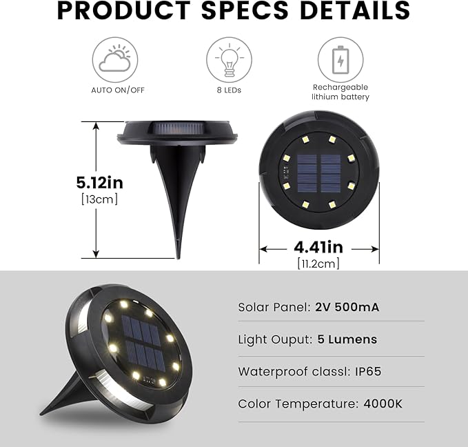 Solar Underground Outdoor Lights IP65 Waterproof, Rechargeable 500mAh NI-MH Battery LED Landscape Lighting, 0.2W | Lumora