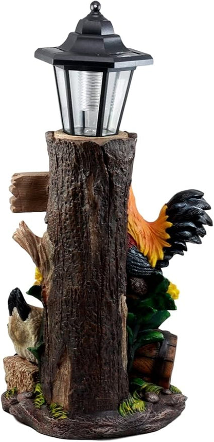 Ebros Country Farm Rooster Hen and Chicks Family by Sunflowers Solar LED Light Lantern Welcome Sign Statue Path Lighter 18.25" Tall