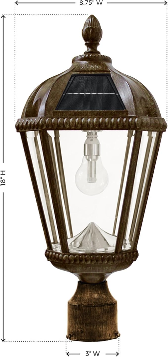 Gama Sonic Outdoor Solar Lamp Post Light, Weathered Bronze Finish Aluminum, Royal Bulb, Beveled Glass, 3-inch | Lumora