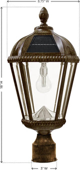 Gama Sonic Outdoor Solar Lamp Post Light, Weathered Bronze Finish Aluminum, Royal Bulb, Beveled Glass, 3-inch | Lumora