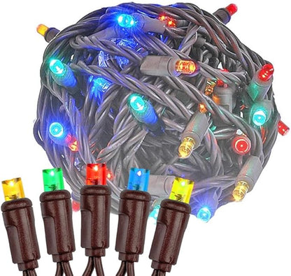 Novelty Lights 25ft 50 LED Multicolor Christmas String Lights, 6" Spacing on Brown Wire, UL Listed IP55 Commercial Grade Xmas Lights for Outdoor/Indoor, Dimmable, Connectable