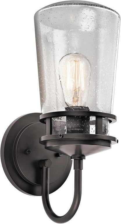 Kichler Lyndon 15" Wall Sconce in Architectural Bronze, 1-Light Indoor Outdoor Wall Light with Clear Seeded, (15" H x 6" W), 49445AZ