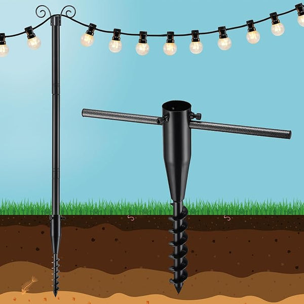 10FT String Light Poles with Spiral Ground Stakes, 38mm Adjustable Height Rustproof Metal Posts for Garden Lawn | Lumora