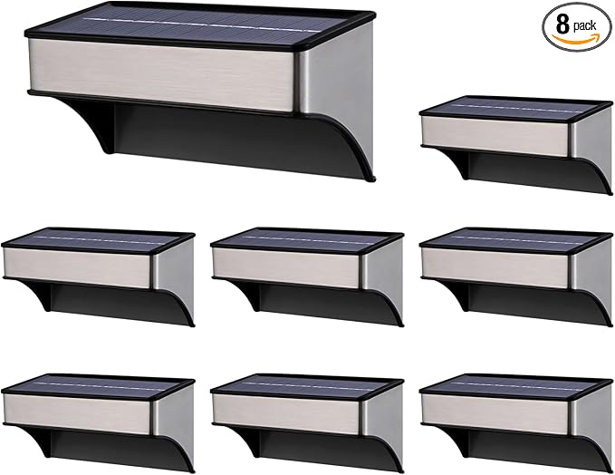Solar Deck Lights 8 Pack Outdoor Waterproof - Step Lights for Stairs & Fence, 8 Color Changing Security Lighting with Auto On/Off, Wall Lights for Patio/Yard/Pathway (Warm/Cool White + RGB)