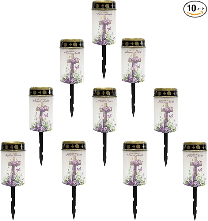 Cross Lavender Cemetery Lights for Grave,Solar Lantern Lights Outdoor Pathway Lights Solar-Powered Fairy Lights for Gravesite,Waterproof Driveway Lights Landscape Lights