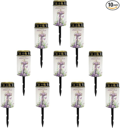 Cross Lavender Cemetery Lights for Grave,Solar Lantern Lights Outdoor Pathway Lights Solar-Powered Fairy Lights for Gravesite,Waterproof Driveway Lights Landscape Lights