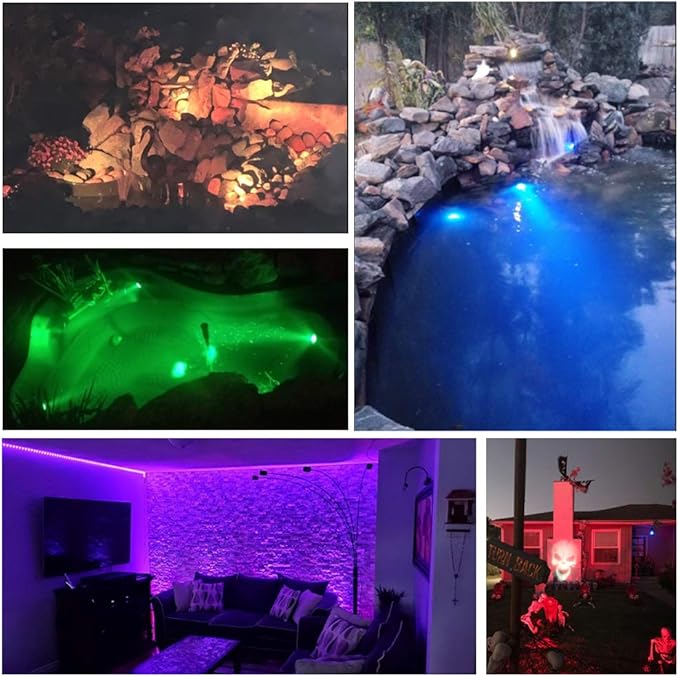 SHOYO Underwater Pond Lights, Colored Spotlight for Yard, IP68 Waterproof Spot Lights Submersible 36 LED Remote Control Multi-Color Dimmable Adjustable for Outdoor Fountain Landscape, Set of 10
