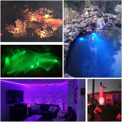 SHOYO Underwater Pond Lights, Colored Spotlight for Yard, IP68 Waterproof Spot Lights Submersible 36 LED Remote Control Multi-Color Dimmable Adjustable for Outdoor Fountain Landscape, Set of 10