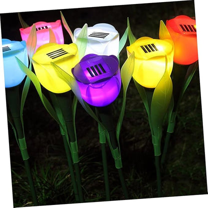 BESPORTBLE 7pcs Tulips Shape Garden Solar Lanterns for Pathway Yard Driveway Outdoor Lighting Weatherproof Solar Ground Lights Random Color