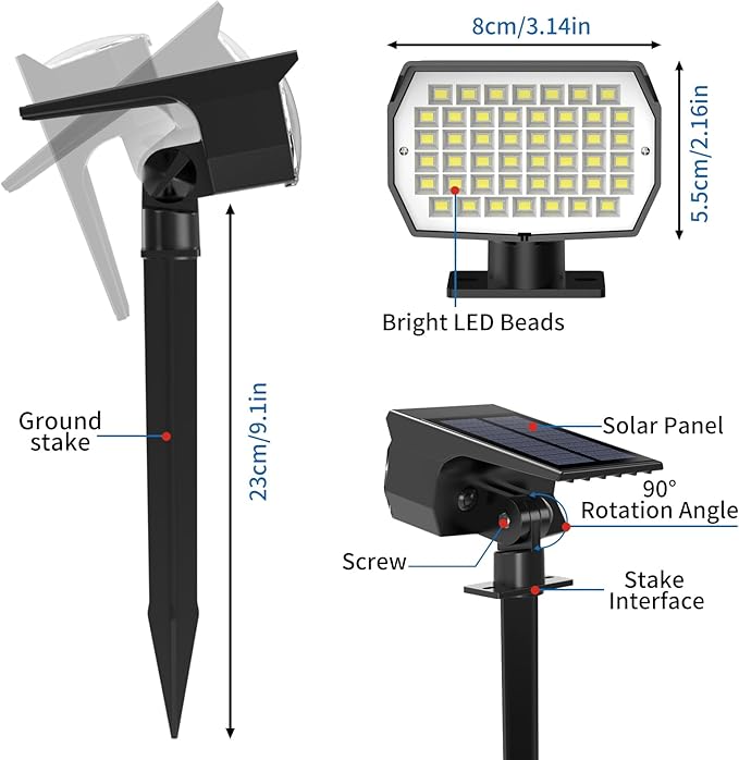 Solar Spot Lights Outdoor 6 Pack, [46 LED/3 Modes] Solar Landscape Spotlights Waterproof, 2-in-1 Auto On/Off Solar | Lumora