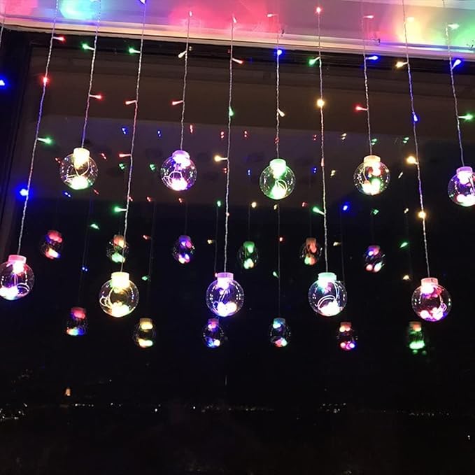 Solar Wishing Ball Fairy Curtain Lights, Waterproof 8 Modes Flashing String Lights with Remote Control for Bedroom, Christmas, Wedding, Party Decoration (Mutlicolor)