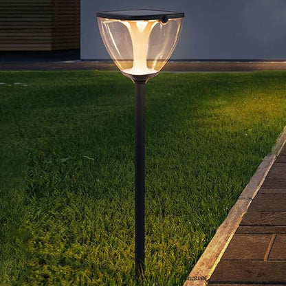 Solar Pathway Light LED Warm Light Landscape Lighting Solar Garden Lights with Clear Shade Black Aluminum Bollard Lights with IP65 Waterproof for Garden Yard Lawn Driveway Patio