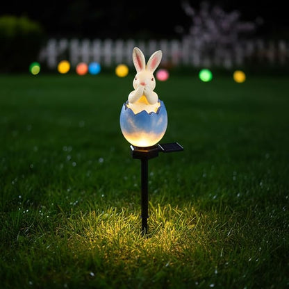 Garden Bunny Statue Solar Lights,Solar Resin Rabbit Outdoor Stake Light,Outside Waterproof Lawn Lamp,Easter Egg Rabbit Figurines Decorative Landscape Light for Patio Yard Lawn Decoration