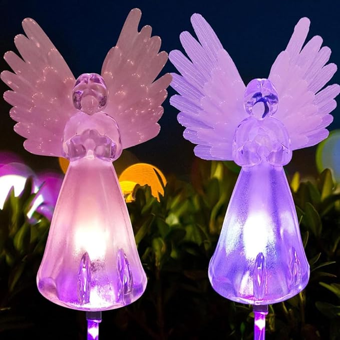Solar Angel Lights, 2PCS Waterproof Outdoor Garden Stake Lights with Color Changing LED, Solar Powered Pathway Decoration