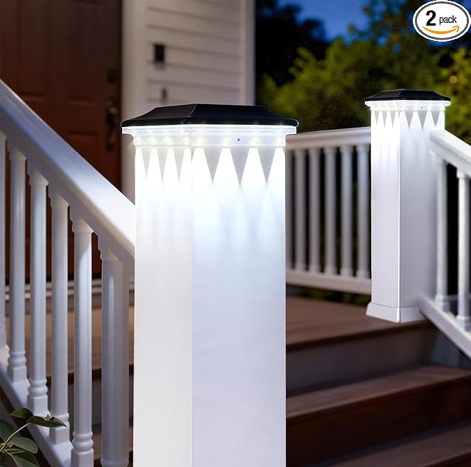 Solar Post Cap Light with 3 Modes,2pack Fence Post Solar Lights Outdoor Waterproof,4x4/3.5x3.5 Wood/Vinyl Deck Post Lights Solar Powered for Railing Porch Mailbox Garden Patio Outside