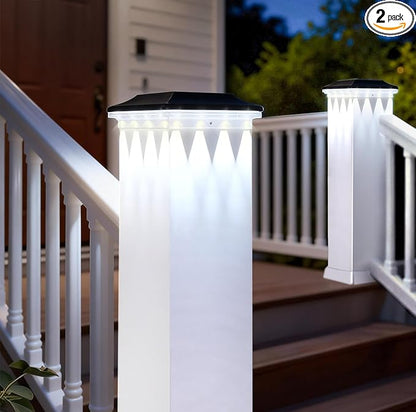 Solar Post Cap Light with 3 Modes,2pack Fence Post Solar Lights Outdoor Waterproof,4x4/3.5x3.5 Wood/Vinyl Deck Post Lights Solar Powered for Railing Porch Mailbox Garden Patio Outside