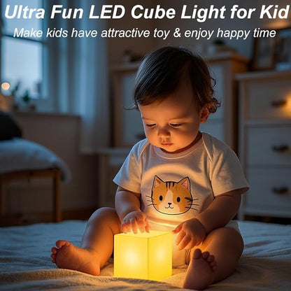 4-inch Dimmable LED Cube Night Light for Kid, 16 RGB Color 4 Lighting Effect & 8 Level Dimming Tesseract Cosmic Cube w/Remote, Rechargeable Waterproof Bedside Lamp LED Mood Lamp for Home Nursery Decor