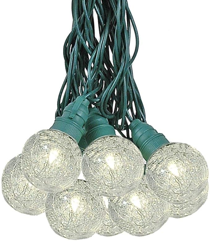 25 Foot G40 Tinsel Outdoor Patio String Lights with 25 Warm White Globe Bulbs – Market Bistro Café Hanging String Lights – C7/E12 Base - Green Wire