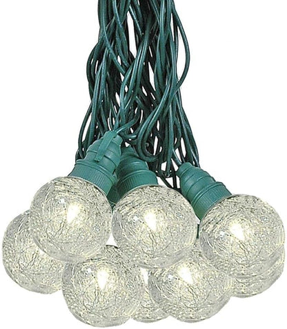 25 Foot G40 Tinsel Outdoor Patio String Lights with 25 Warm White Globe Bulbs – Market Bistro Café Hanging String Lights – C7/E12 Base - Green Wire