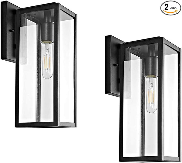 Bestshared Outdoor Wall Sconce, 2-Pack 15 Inch Exterior Wall Lanterns with Clear Glass, Anti-Rust Black Porch | Lumora