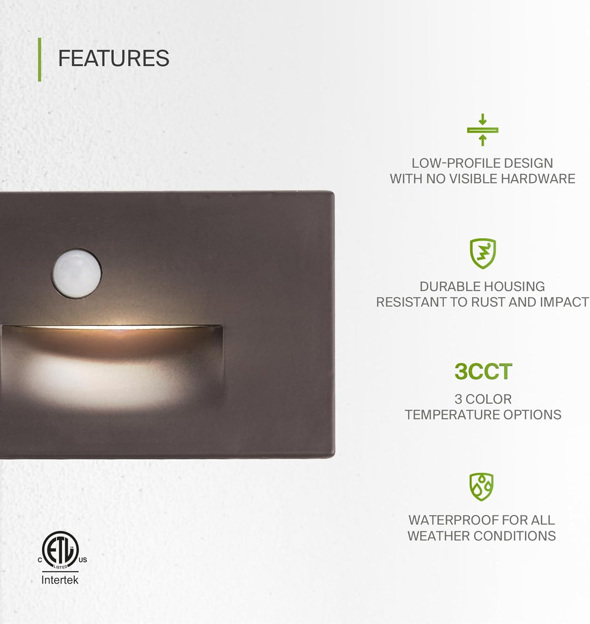 ASD LED Recessed Step Light Fixture, Outdoor & Indoor Tread Lighting | 3CCT, Motion Sensor, Waterproof, ETL Listed | Lumora