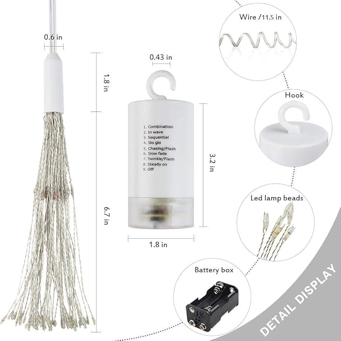 FOOING 6 Pack Firework Lights Led Copper Wire String Lights 8 Modes Battery Operated Fairy Lights with Remote,Wedding Decorative Hanging Light for Party Patio (Warm White)