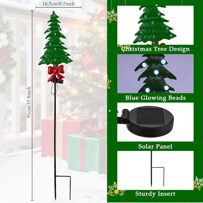 Solar Christmas Tree Garden Stake Lights 2 Pack,Outdoor Xmas Pathway Lights Christmas Decorative Yard Stake Decor | Lumora