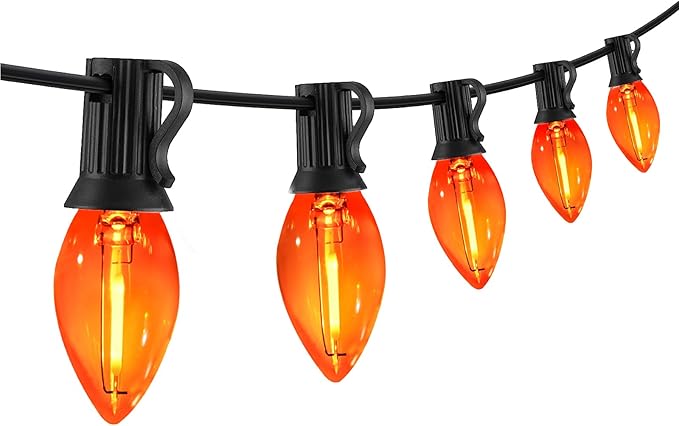 C7 Orange Halloween Lights Outdoor, 25FT LED String Lights with 25 Bulbs, Waterproof Fall Thanksgiving Decor for | Lumora