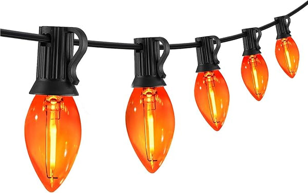 C7 Orange Halloween Lights Outdoor, 25FT LED String Lights with 25 Bulbs, Waterproof Fall Thanksgiving Decor for | Lumora