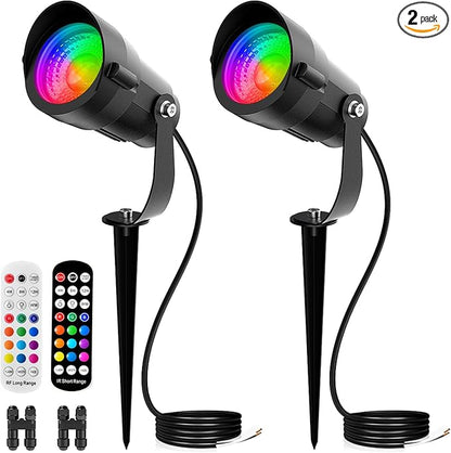 RGBWW Low Voltage Landscape Lighting with Remotes, 12W Color Changing LED Outdoor Spotlights RGB Landscape Lights 12V-24V AC/DC Waterproof for Gardens, Yards, Trees, Pathway, Festival Decor, 2 Pack