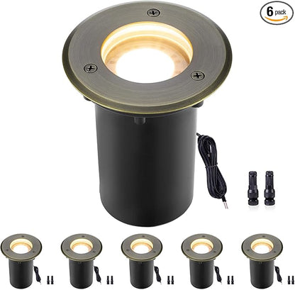 Gardenreet Low Voltage Well Light - Brass All Weather Ip65 Hardwired In-Ground LED Lighting, 12V Directional Fixture, Antique Bronze for Floor Tree Pathway Without MR16 Bulb