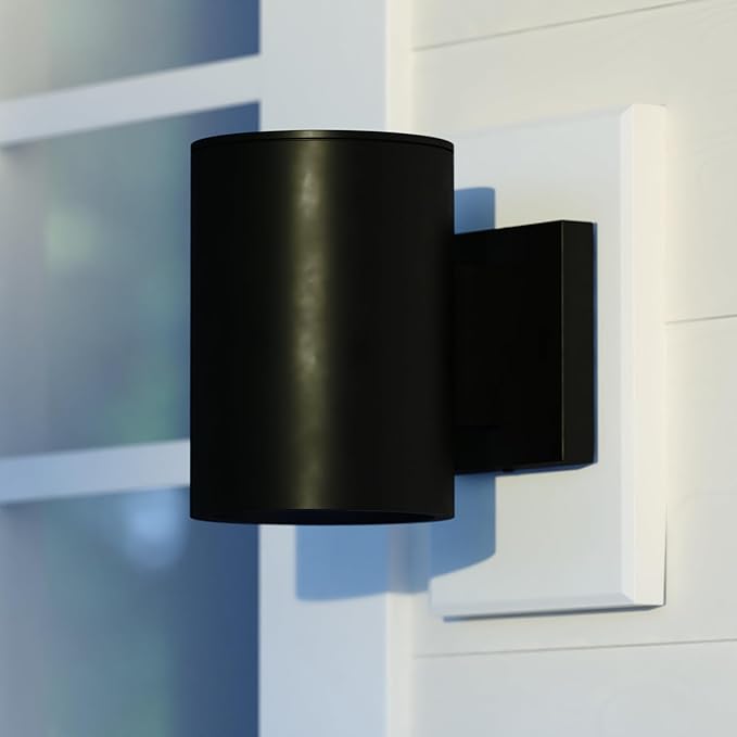 VAXCEL Chiasso Modern Outdoor Porch Light, 5" W x 7.25" H Black Cylinder Wall Sconce, Waterproof Dark Sky Wall | Lumora