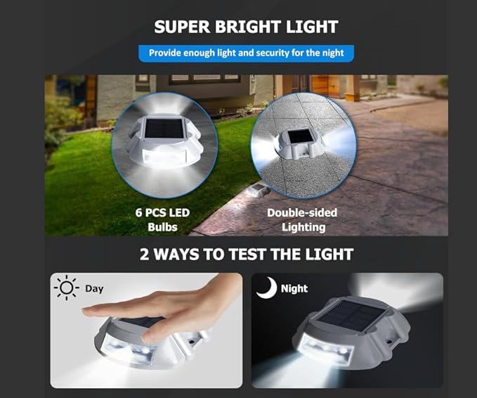 JIGUOOR Solar Deck Lights LED Driveway Lights Solar Powered Dock Light Outdoor IP68 Waterproof Road Markers for | Lumora
