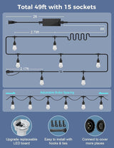 XMCOSY+ Outdoor String Lights Smart, 49Ft RGBCWIC Patio Lights Waterproof, App Control, Compatible with Alexa | Lumora