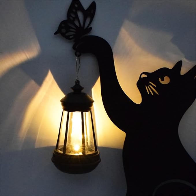 Garden Solar Cat Stake, Waterproof Landscape Path Lights,Metal Cat and Butterfly Decor Solar Garden Lights, Solar Laser Cut Cat Silhouette Stake for Outdoor Patio Yard Decorations