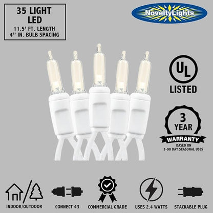 Novelty Lights Vintage Style T5 Warm White LED Christmas Lights, 11.5 Feet White Wire String of 35 Mini Bulbs, UL Listed Indoor/Outdoor Tree Lighting