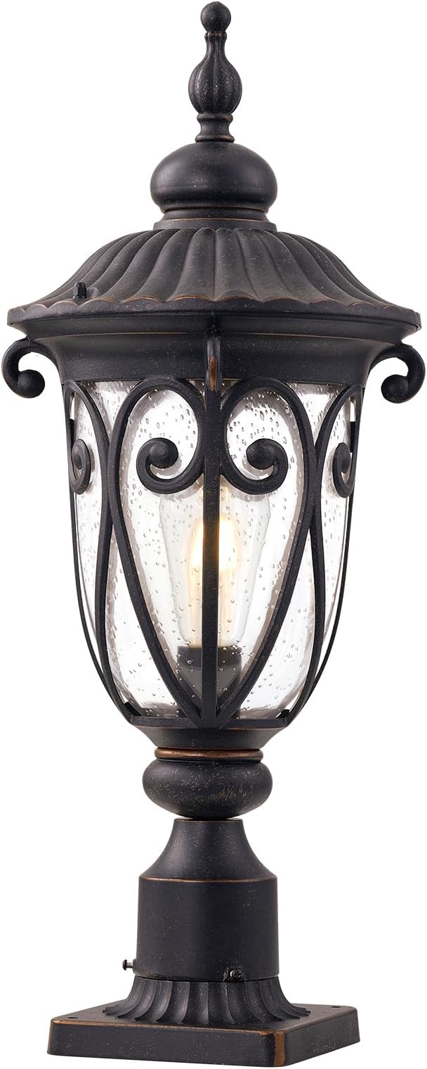 Outdoor Post Light Fixture with Pier Mount, 24 Inch High Vintage Post Lamp for Yard, Antique Bronze Exterior | Lumora