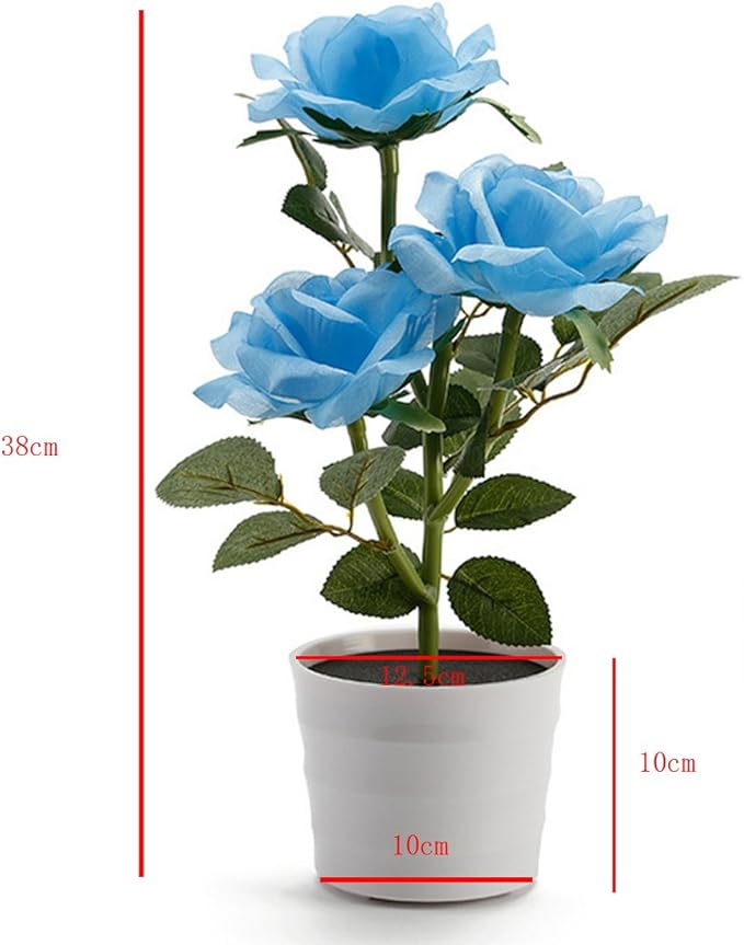 LED Solar Power Decorative Artificial Rose Flower Pot Plant Landscape Light Night Lamp Outdoor Garden Yard Pathway Lawn Grassland Blue