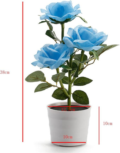 LED Solar Power Decorative Artificial Rose Flower Pot Plant Landscape Light Night Lamp Outdoor Garden Yard Pathway Lawn Grassland Blue