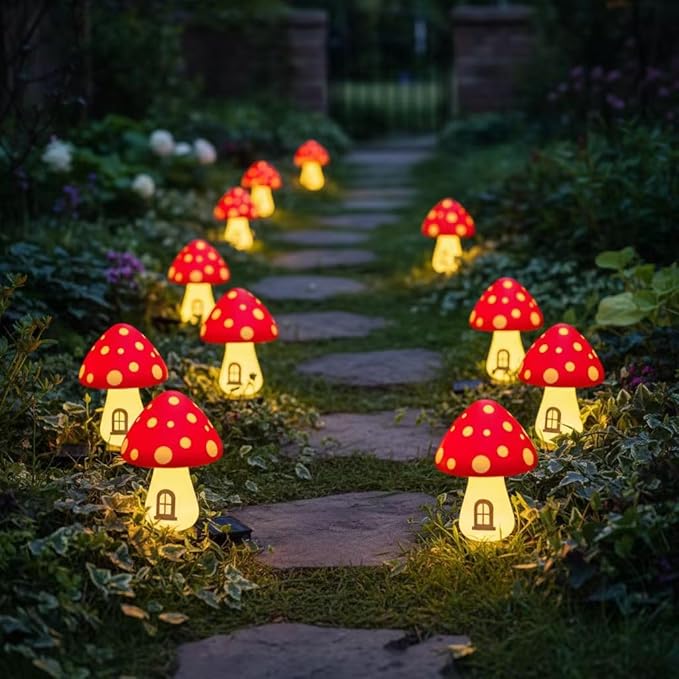 Yard/Garden Decorations, 4-Pack Yimmloome Ourdoor Warm-House Mushroom Solor LED Light for Garden Pathways, Patios, Flower Beds, or Balconies
