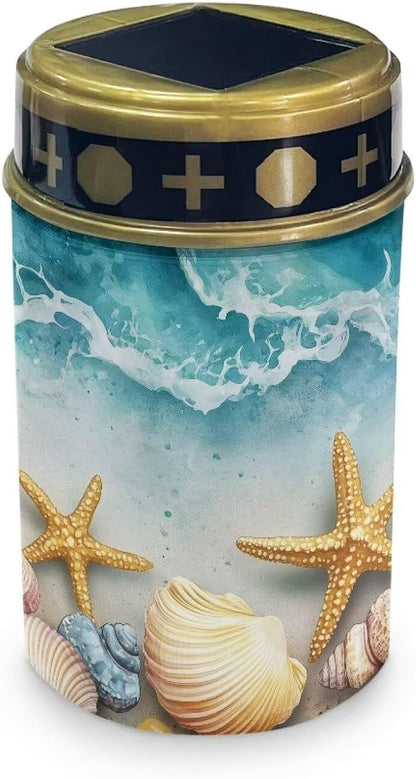 ZOUTAIRONG Solar Light for Cemetery Grave Solar Pathway Lights, Starfish Shell Print Yard Patio Landscape Lighting Blue Warm Pathway Lights Spotlights-2 Pack
