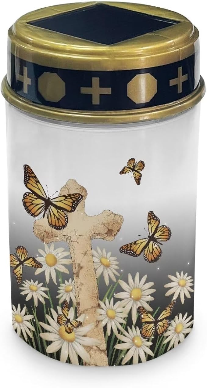 Butterfly Cemetery Solar Lights for Grave Cross Religious Solar Lights Outdoor Waterproof for Graves in Cemetery with Floral Landscape Path Lights Solar LED