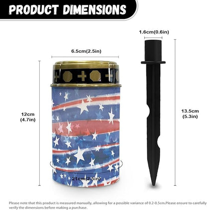 American Flag Stripes Cemetery Solar Lights for Grave Printed Solar Garden Lights for Cemetery Solar Lights Outdoor Garden, Eternal Lights for Cemetery Grave Decorations